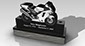 Black Granite Custom Motorcyle Monument with Laser Etching, Square Vases, and Base.